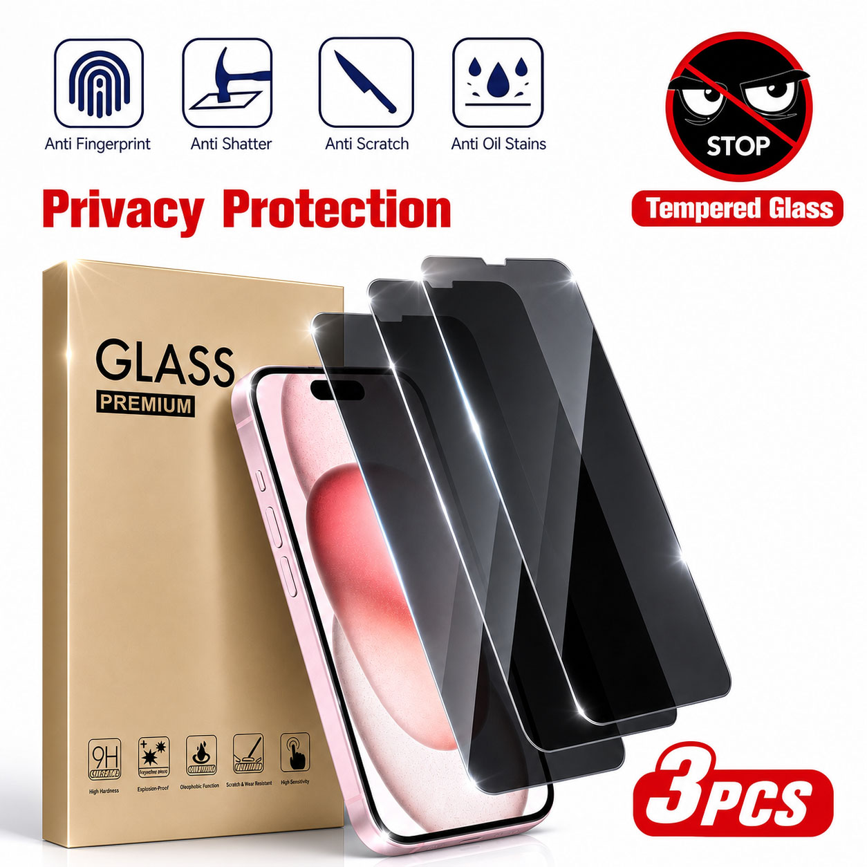 3pcs Privacy Screen Protector, - Anti Spy Privacy Glass Case 评论和价格