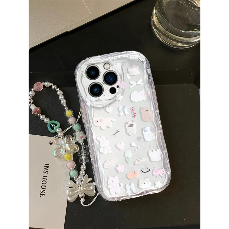 Cute Cat Bow Wrist Chain Case  - Cute Cartoon Wrist Strap Silicone Case 评论和价格