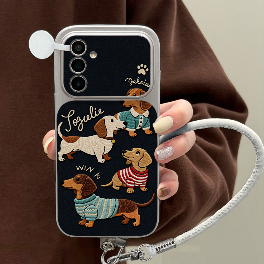 Cartoon Dachshund Phone Case F - Cute Cartoon Wrist Strap Silicone Case 评论和价格