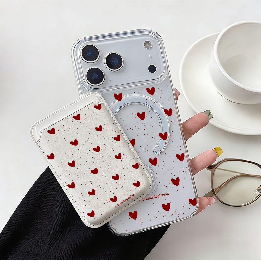 Full screen Polka Dot Heart Fo - Leather Wallet Card Holder Phone Cover 评论和价格