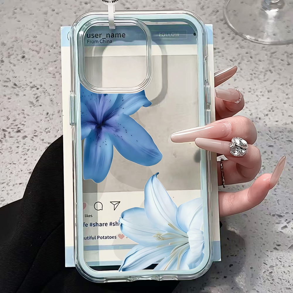 Blue Lily Flower Clear Phone C - Clear Shockproof Bumper Case 评论和价格