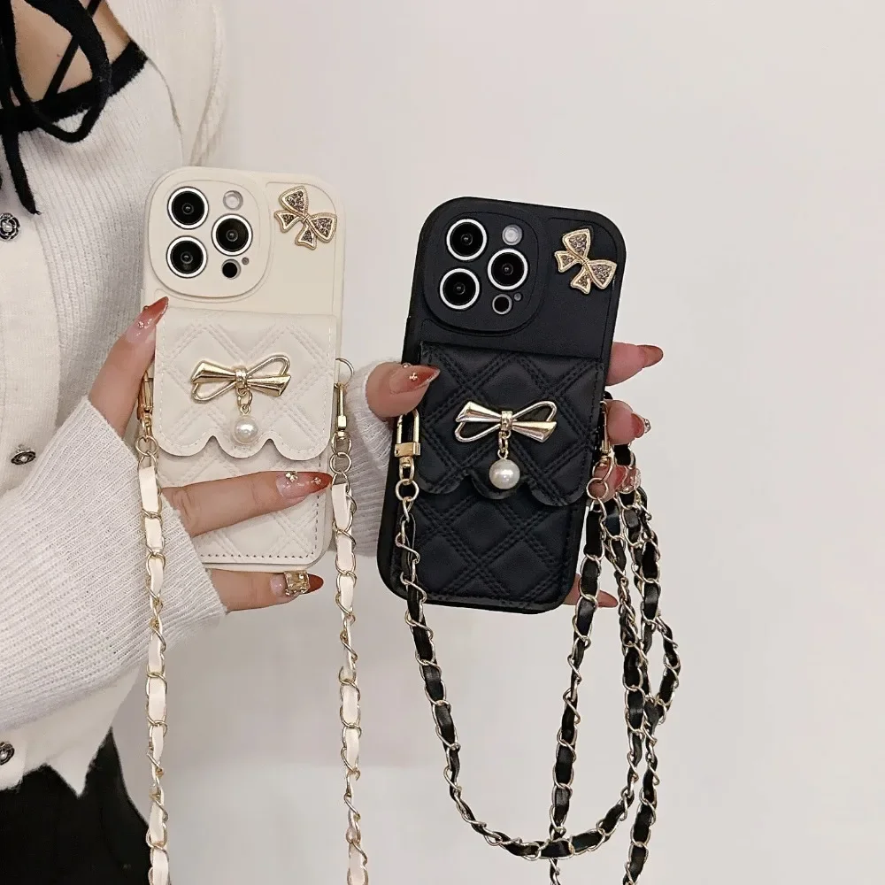 3D Bowknot Crossbody Card Hold - Leather Wallet Card Holder Phone Cover 评论和价格