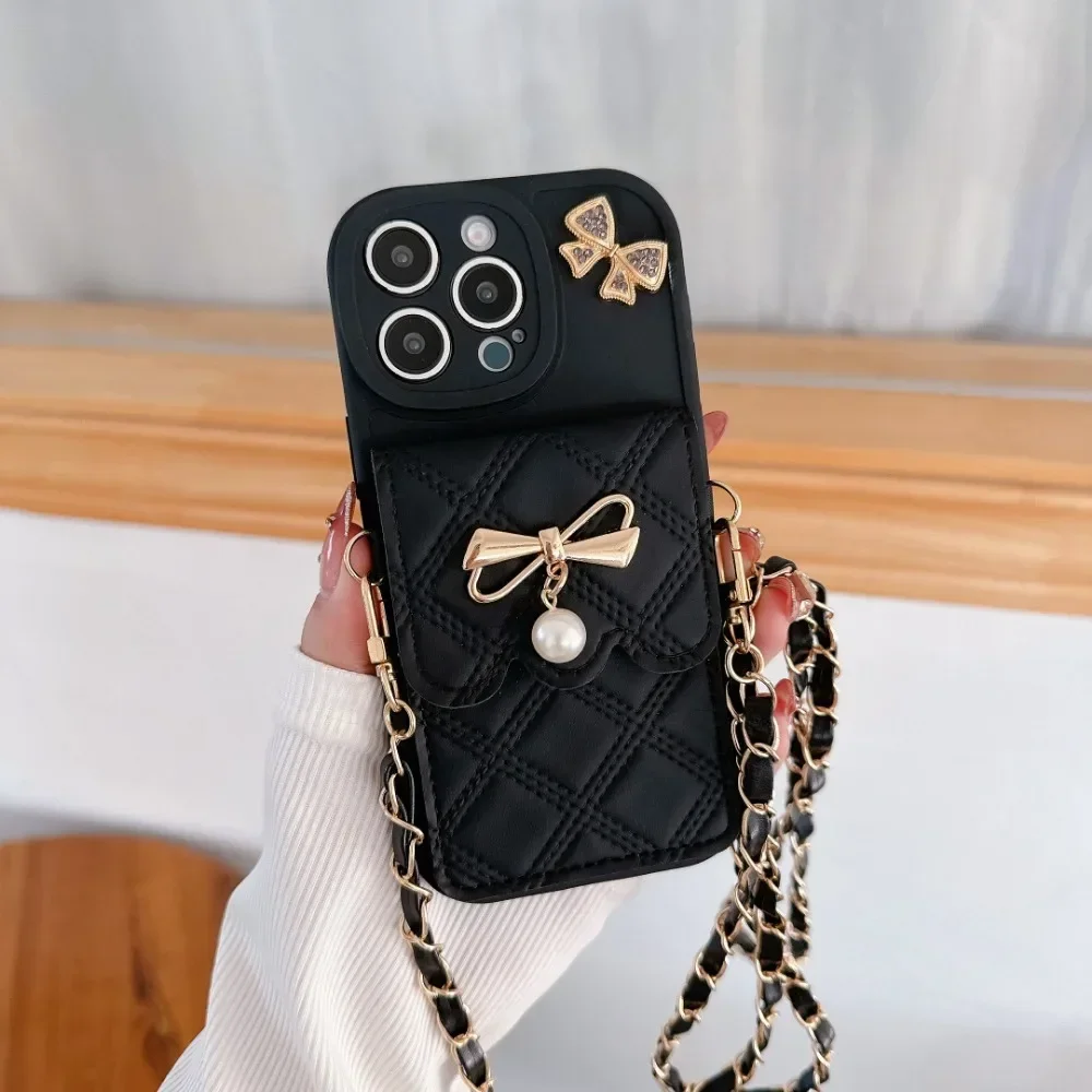 3D Bowknot Crossbody Card Hold - Leather Wallet Card Holder Phone Cover 评论和价格