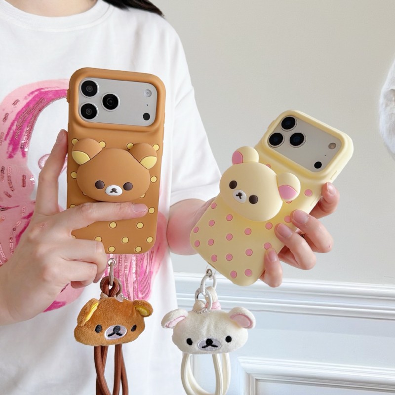 3D Rilakkuma Bear Polka Dot Si - Cute Cartoon Wrist Strap Silicone Case 评论和价格