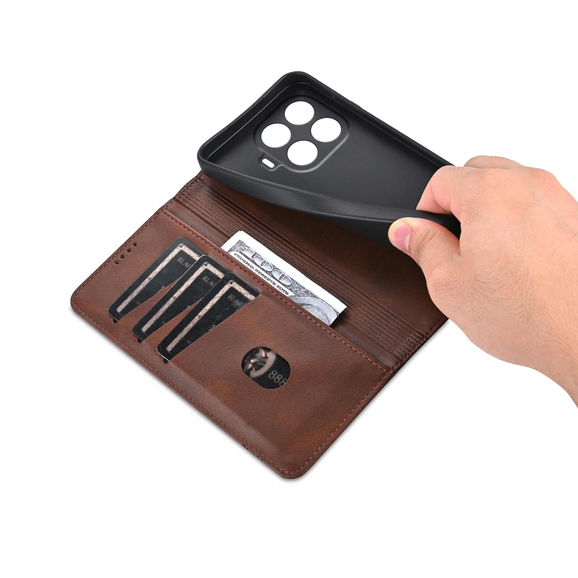 Business Flip Leather Phone Ca - Leather Wallet Card Holder Phone Cover 评论和价格